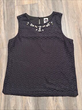 Disney Black Lace Cutwork Sleeveless Top with Neck Embellishment